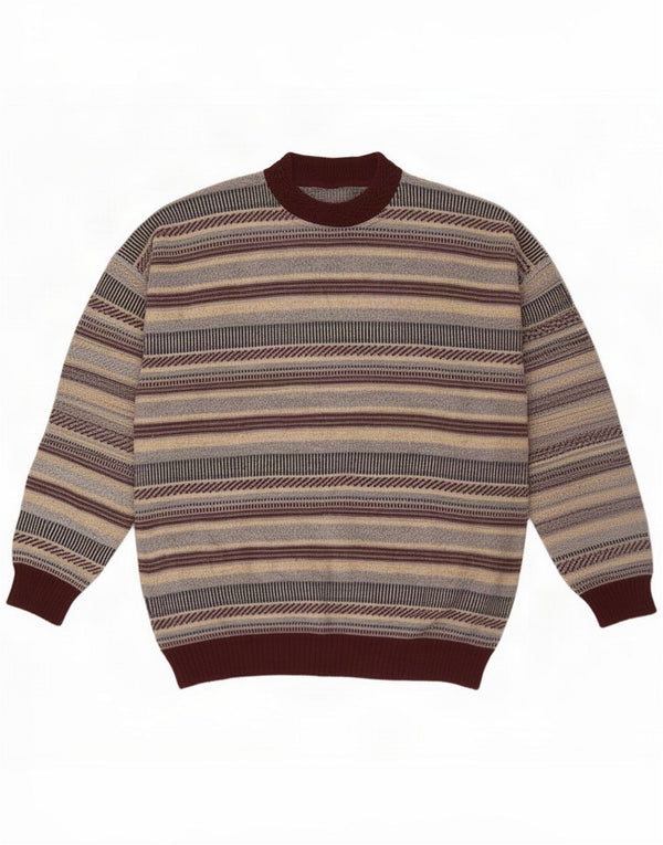 Maglione vintage da uomo girocollo a righe grandi multicolore