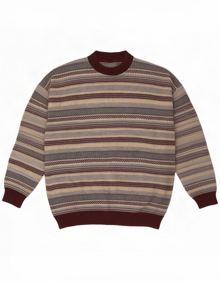 Maglione vintage da uomo girocollo a righe grandi multicolore