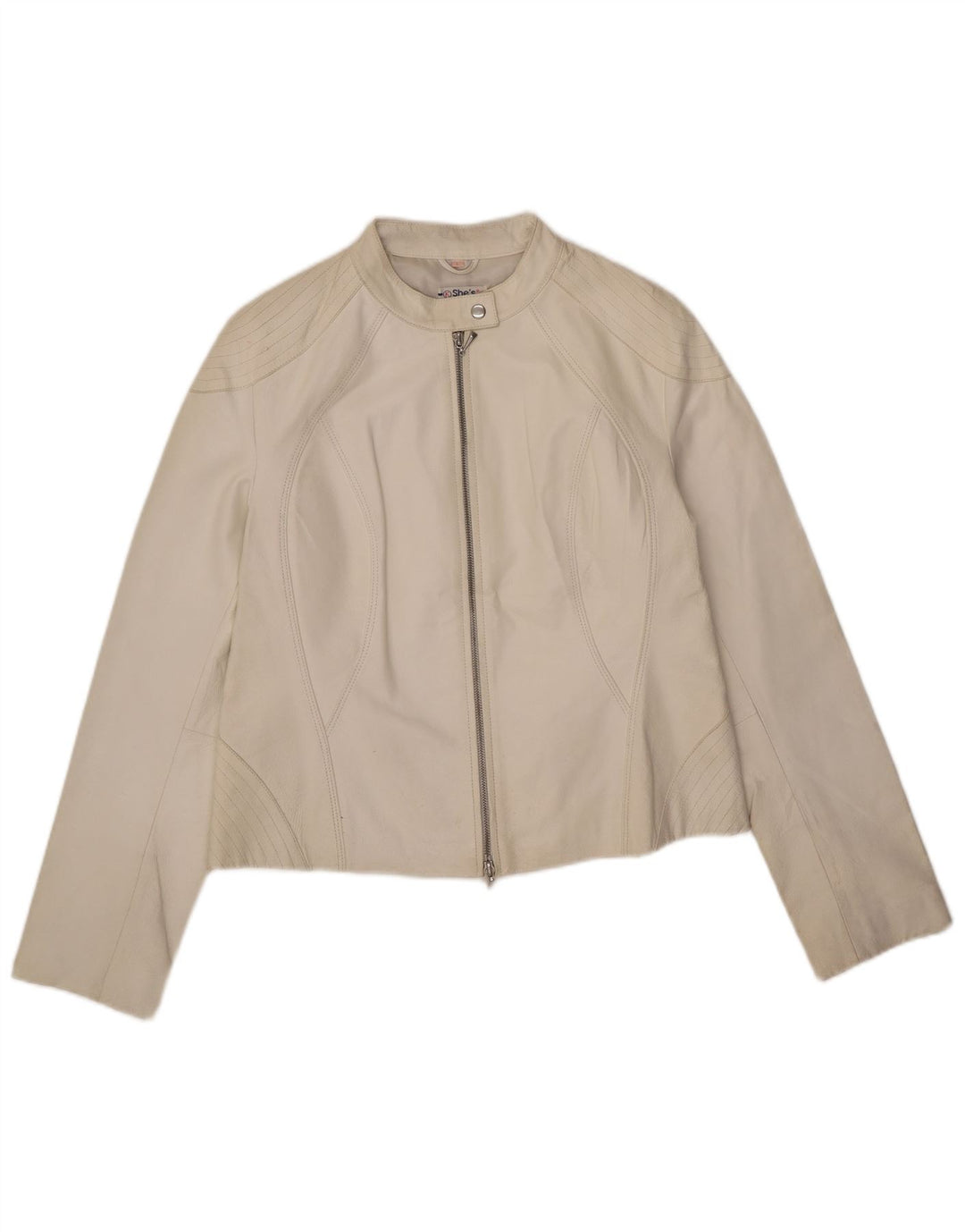 Giacca in pelle da donna vintage UK 14 grande pelle bianca
