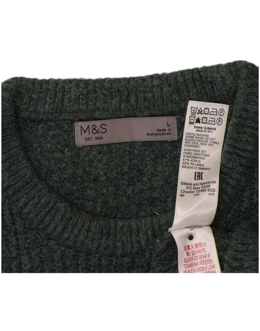 Maglione maglione girocollo da uomo Marks & Spencer grande acrilico verde