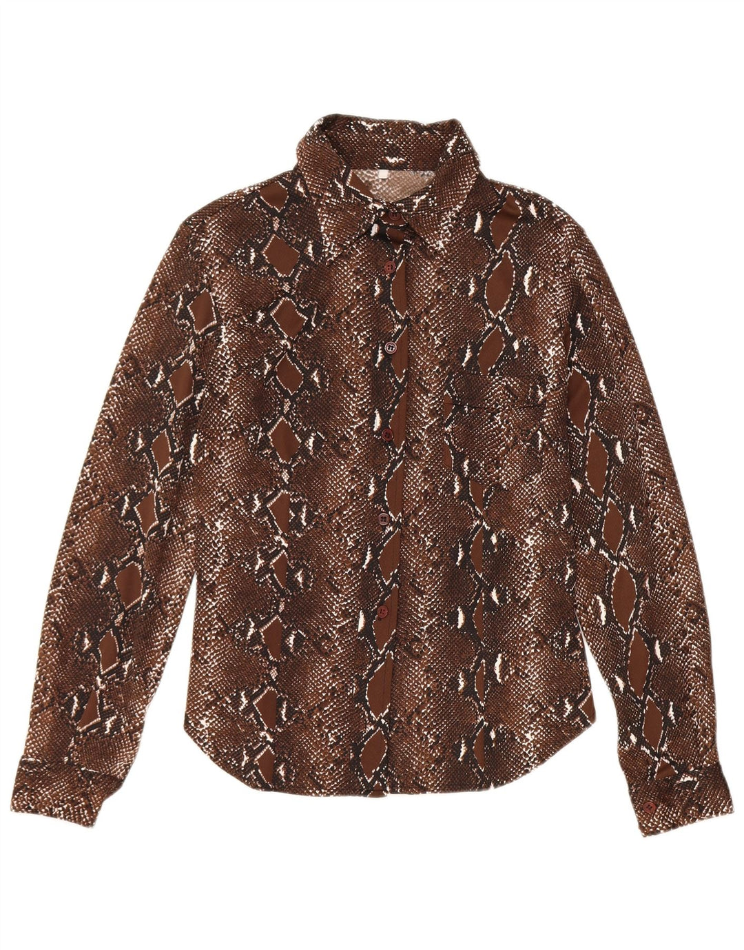 Camicetta da donna vintage UK 12 Poliestere con stampa animalier marrone medio