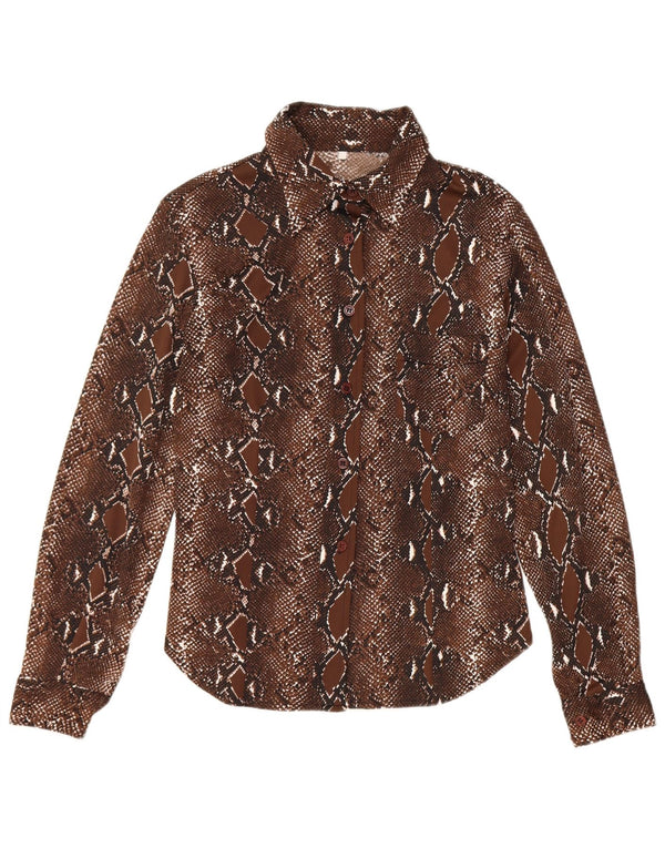 Camicetta da donna vintage UK 12 Poliestere con stampa animalier marrone medio