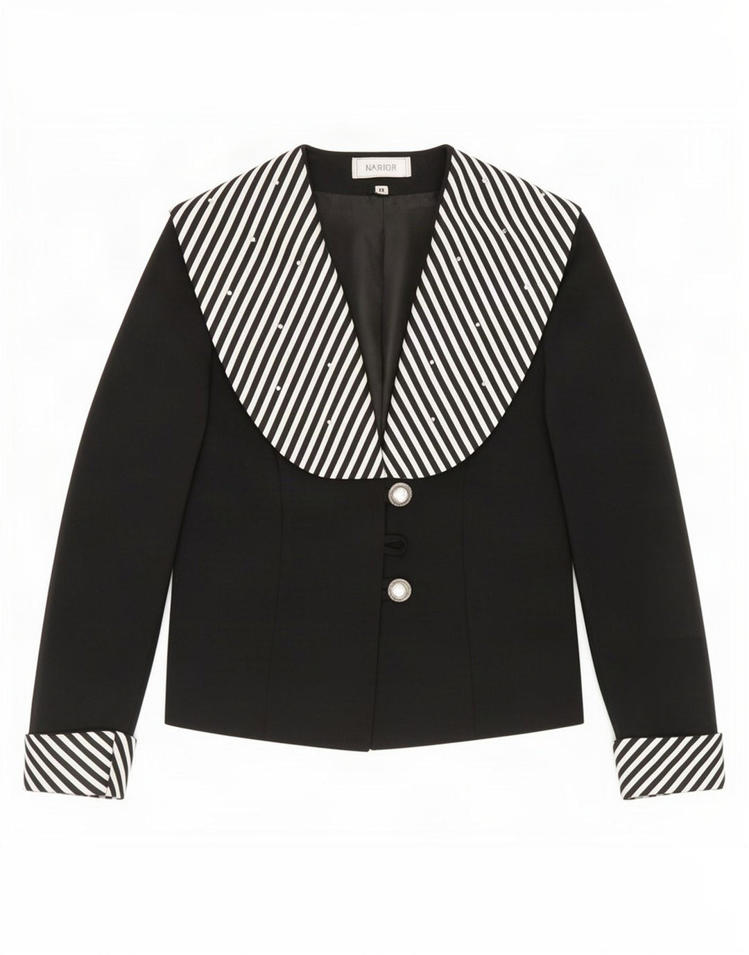 Giacca blazer vintage da donna a 3 bottoni UK 14 poliestere a righe nere medie