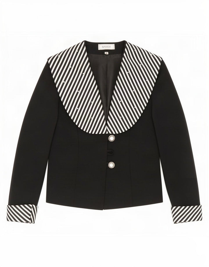 Giacca blazer vintage da donna a 3 bottoni UK 14 poliestere a righe nere medie