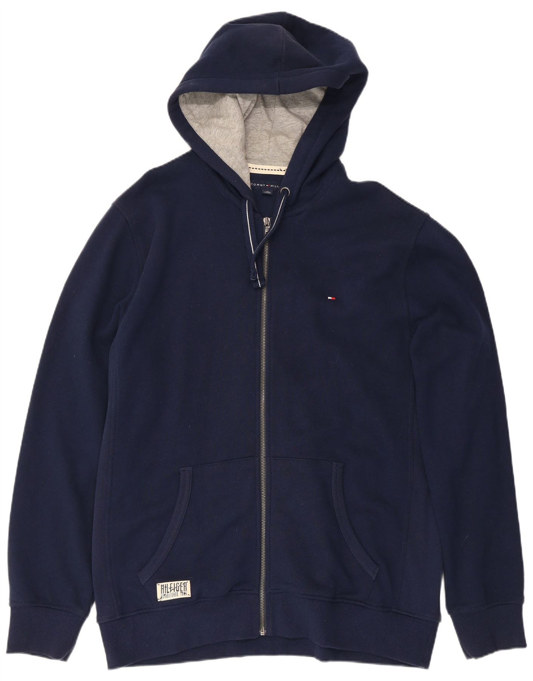 TOMMY HILFIGER Felpa con cappuccio e zip da uomo XL in cotone blu navy
