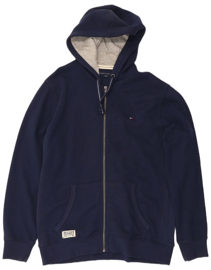 TOMMY HILFIGER Felpa con cappuccio e zip da uomo XL in cotone blu navy