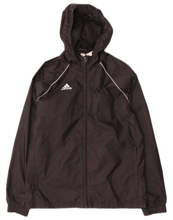 Adidas Boys Hooded Rain Jacket 11-12 Years Black Nylon