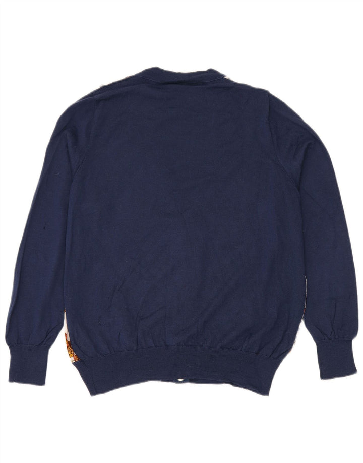Maglione cardigan con motivo astratto da donna vintage UK 16 grande blu navy
