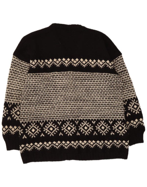 Maglione cardigan da uomo vintage XL nero Fair Isle