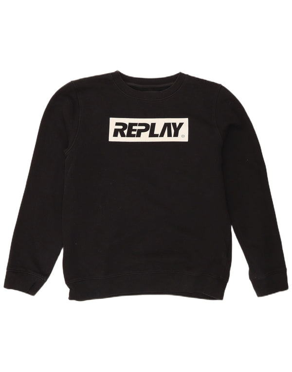 Felpa grafica da uomo Replay, maglione medio nero