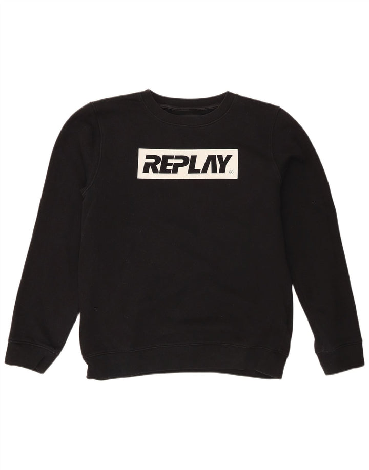 Felpa grafica da uomo Replay, maglione medio nero
