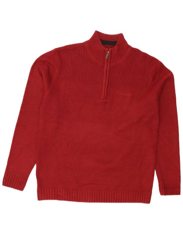 Pierre Cardin Maglione da uomo con zip e collo XL in acrilico rosso