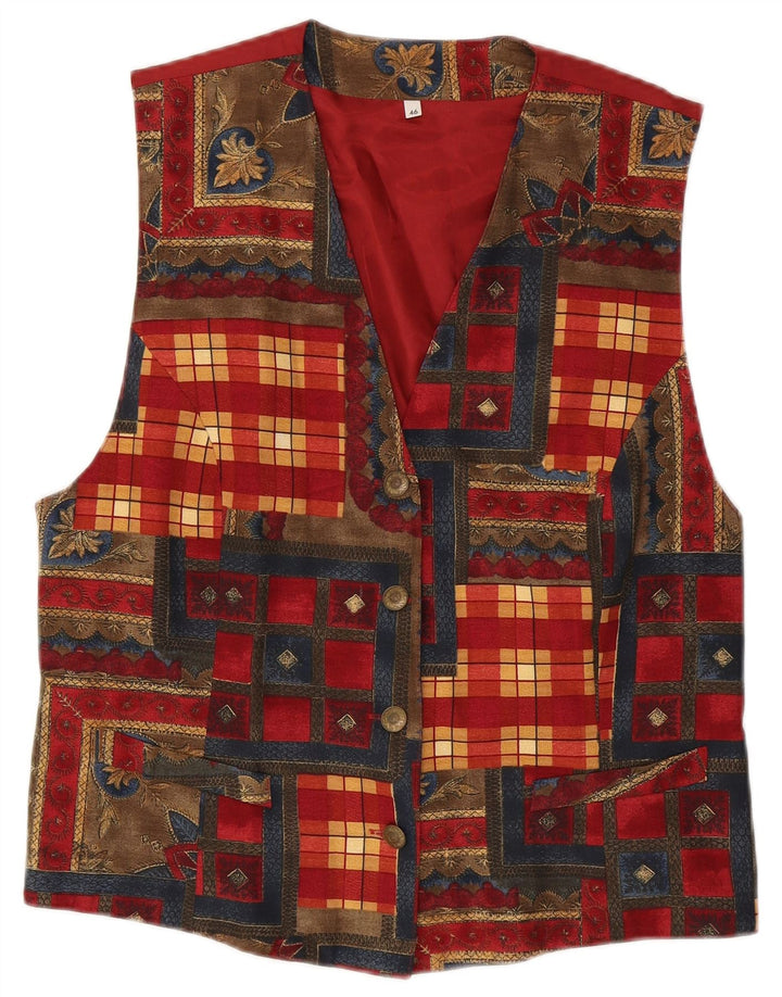 Gilet Donna Vintage IT 46 Large Rosso Patchwork Viscosa