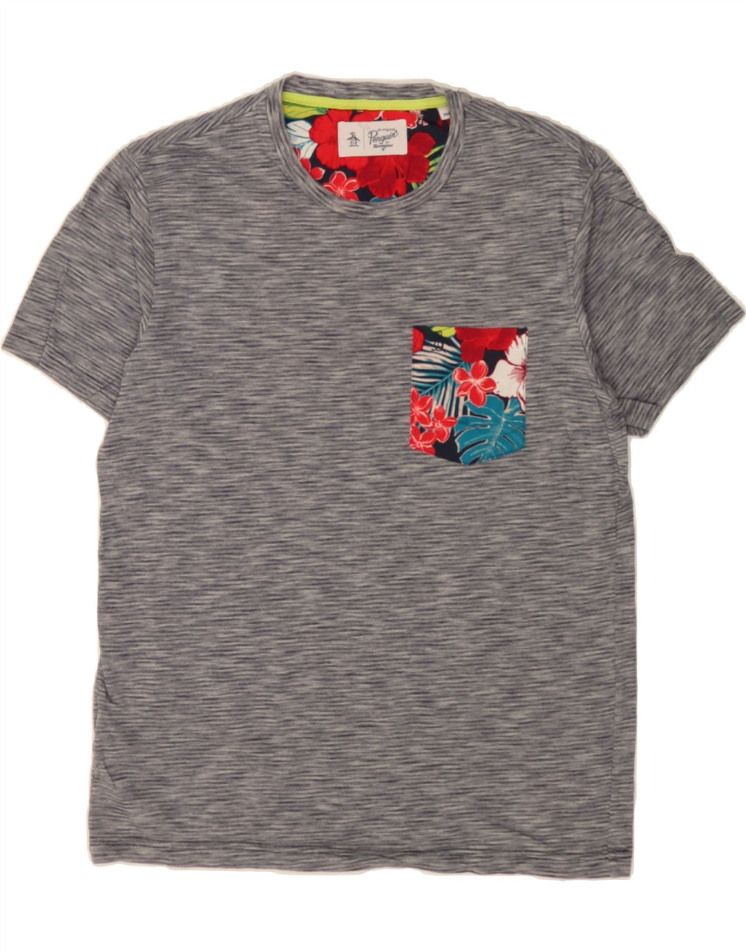 PENGUIN Mens T-Shirt Top Medium Navy Blue Floral Cotton Vintage Penguin and Second-Hand Penguin from Messina Hembry 