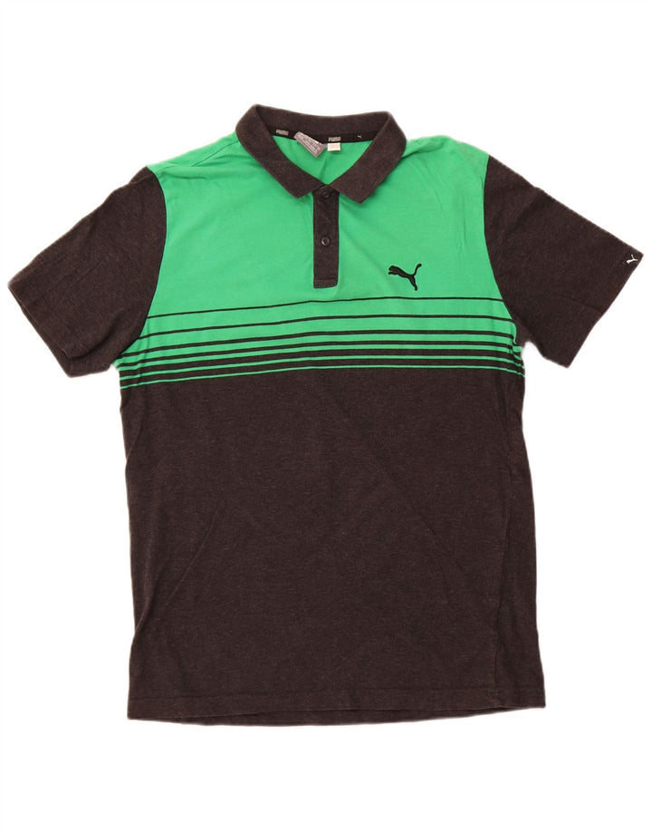 Polo Puma da uomo in cotone color block verde medio