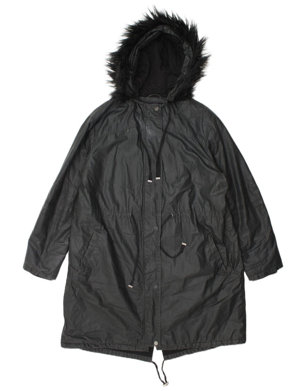 Giacca Parka cerata con cappuccio da donna Marks & Spencer UK 14 grande grigia