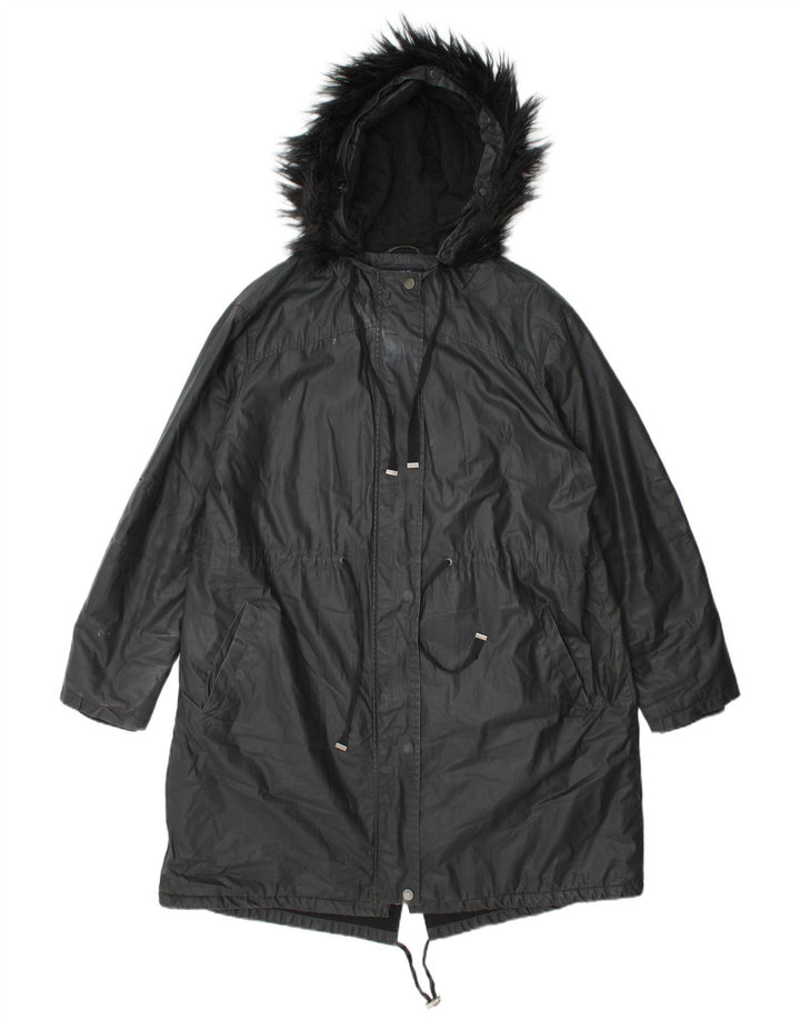Giacca Parka cerata con cappuccio da donna Marks & Spencer UK 14 grande grigia