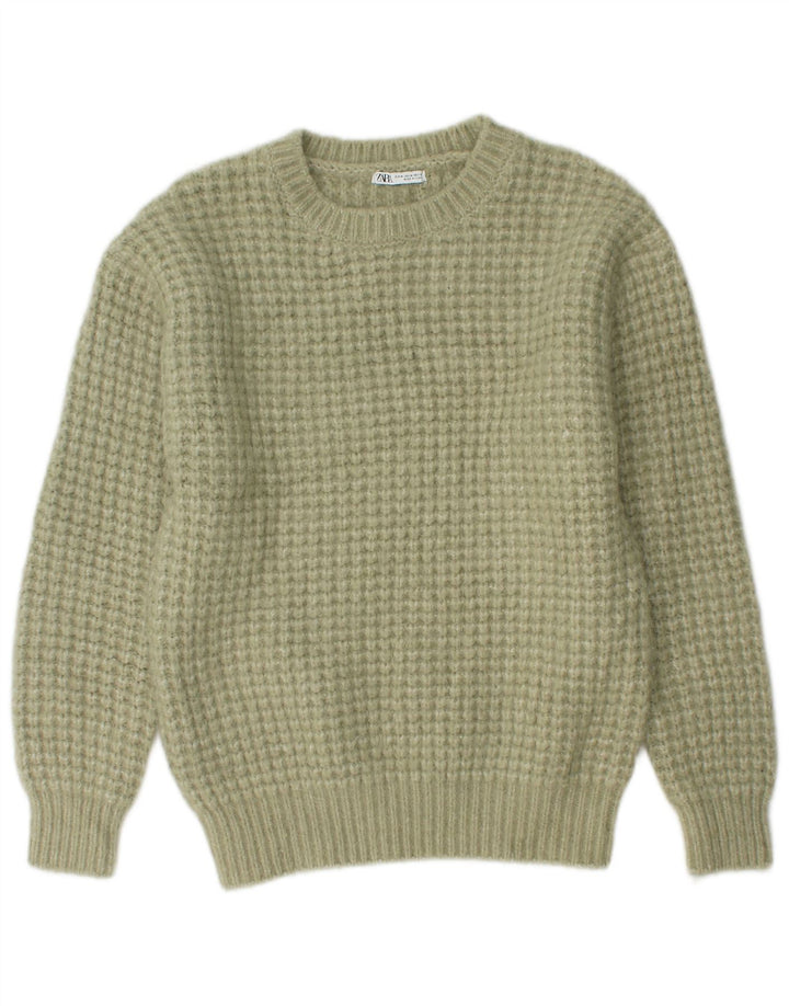 ZARA Womens Crew Neck Jumper Sweater UK 14 Medium Green Polyester