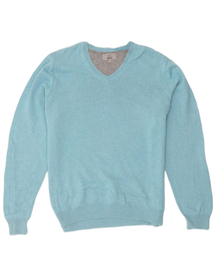 Maglione da uomo Marks & Spencer vestibilità regolare con scollo a V grande cotone blu