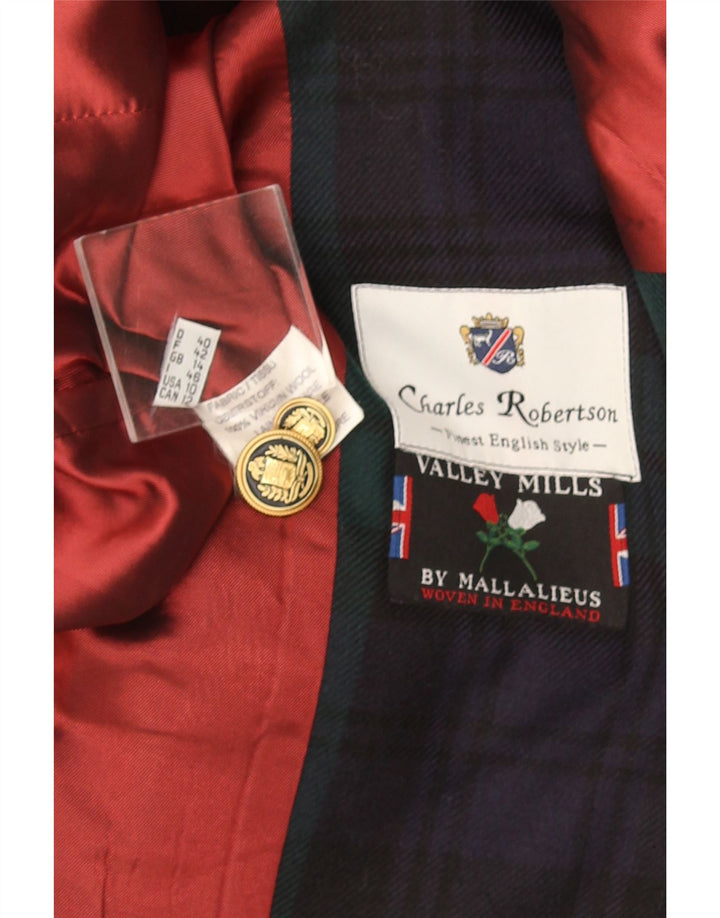 Giacca blazer a 3 bottoni da donna Charles Robertson UK 14 grande plaid blu navy