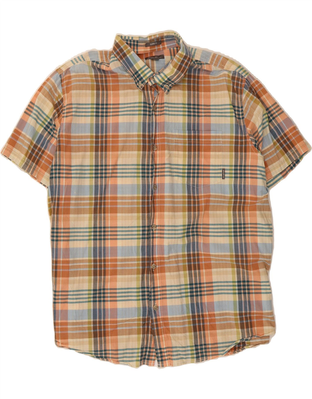 EDDIE BAUER Mens Classic Fit Short Sleeve Shirt 2XL Multicoloured Check Vintage Eddie Bauer and Second-Hand Eddie Bauer from Messina Hembry 