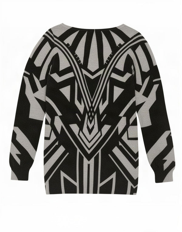 Marks & Spencer Womens Long Sleeve Jumper Dress UK 10 Small Grey Geometric