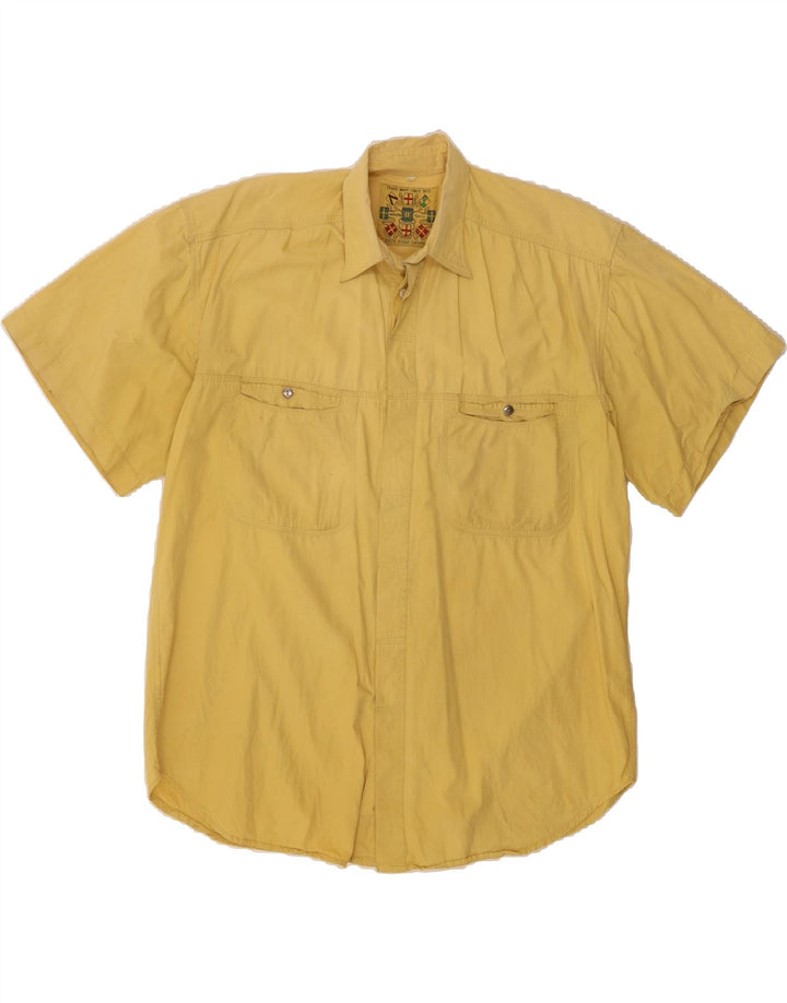 VINTAGE Mens Short Sleeve Shirt Large Yellow Cotton Vintage Vintage and Second-Hand Vintage from Messina Hembry 