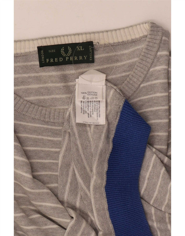 Maglione maglione girocollo da uomo Fred Perry XL in cotone a righe grigie