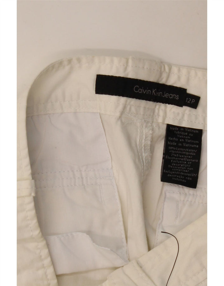 CALVIN KLEIN Pantaloni Capri slim da donna US 12 Large W34 L19 Bianco sporco