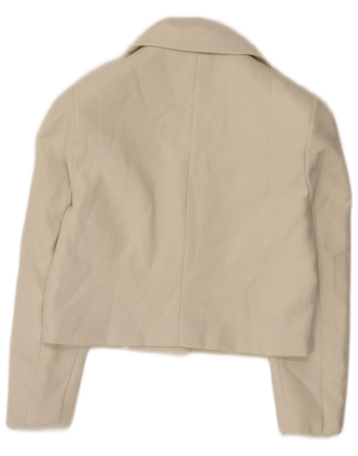 Giacca Bolero da donna vintage UK 10 piccola in poliestere bianco sporco