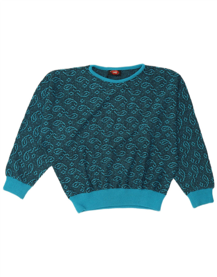 Maglione maglione con scollo a barca da donna VINTAGE UK 16 grande blu Paisley