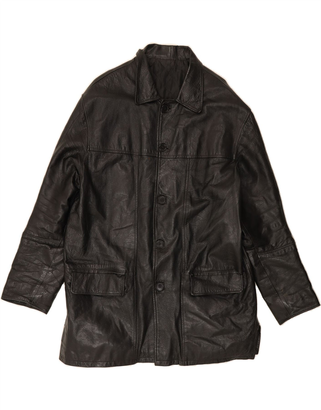 SENSO UNICO Mens Leather Coat UK 44 2XL Black Leather Vintage Senso Unico and Second-Hand Senso Unico from Messina Hembry 