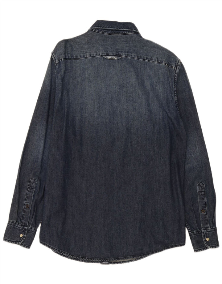 Camicia di jeans da uomo Benetton in cotone blu navy medio