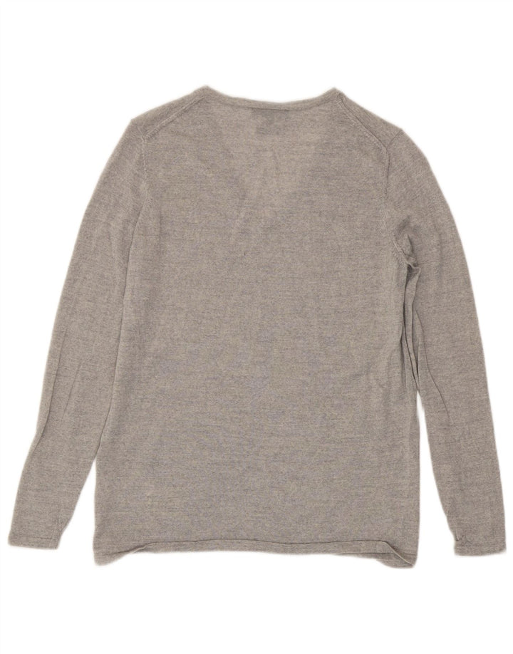 Maglione maglione con scollo a V da donna Tommy Hilfiger UK 14 grande lana grigia