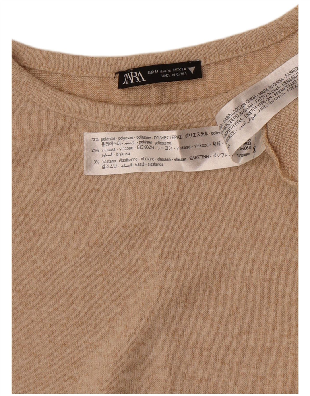 Abito a trapezio a maniche lunghe da donna Zara UK 12 Poliestere screziato beige medio