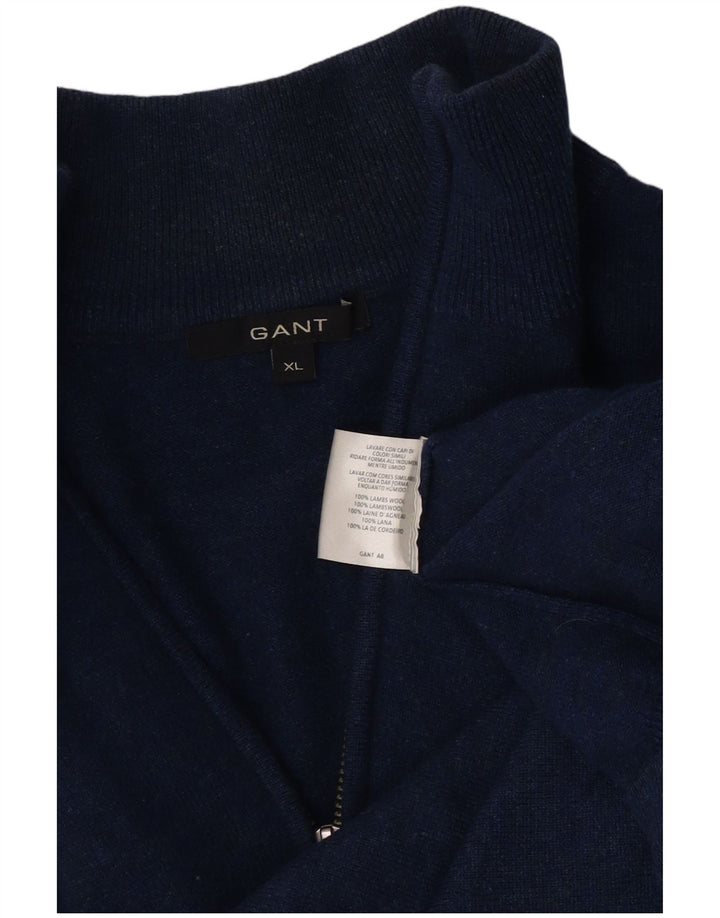 Gant Maglione da uomo con zip e collo XL in lana d'agnello blu navy