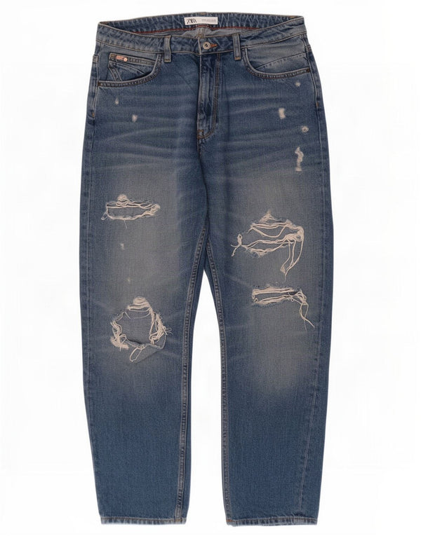 Jeans affusolati crop Zara da donna EU 38 Small W28 L26 cotone blu