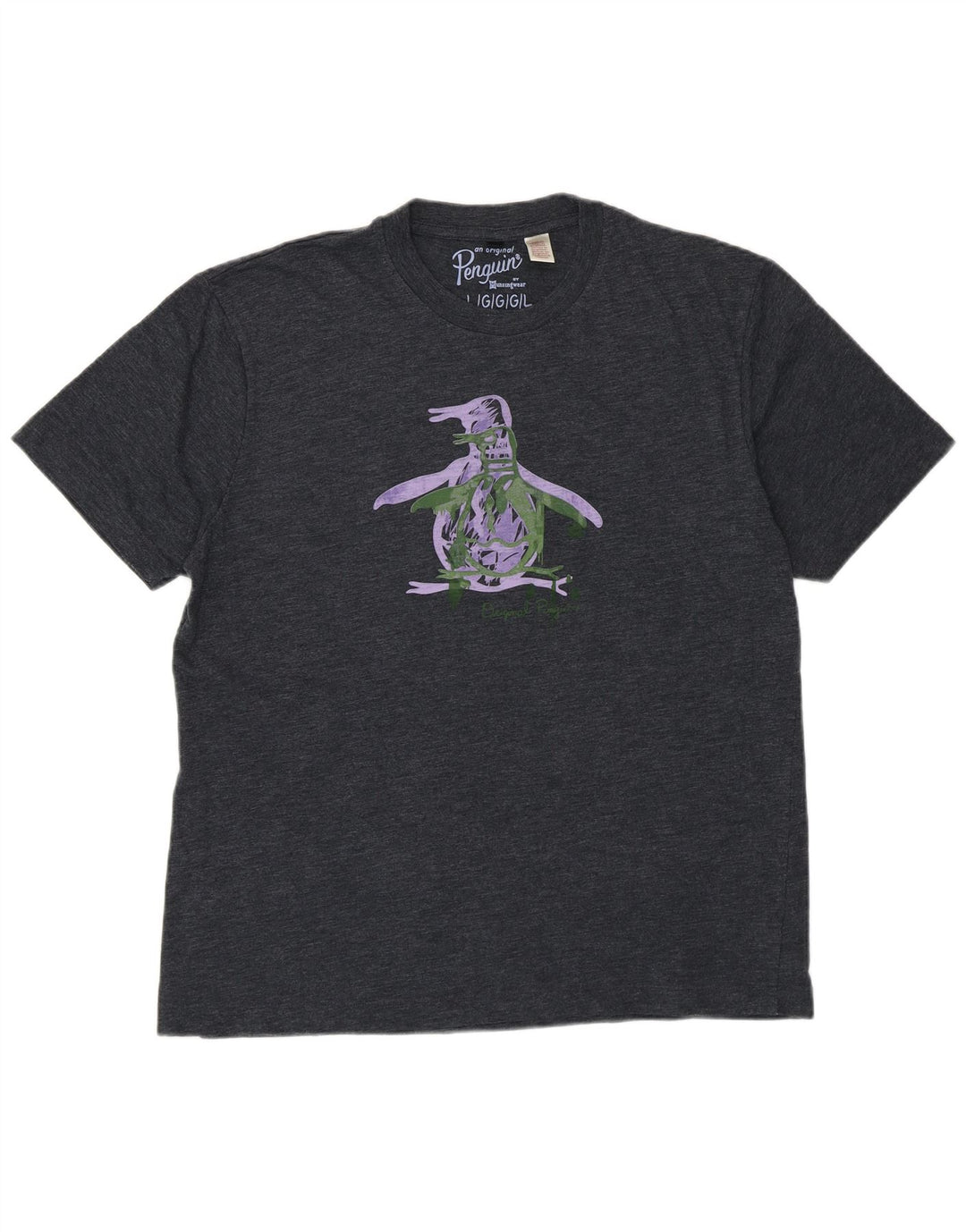 T-shirt grafica da uomo Penguin Top grande in cotone grigio