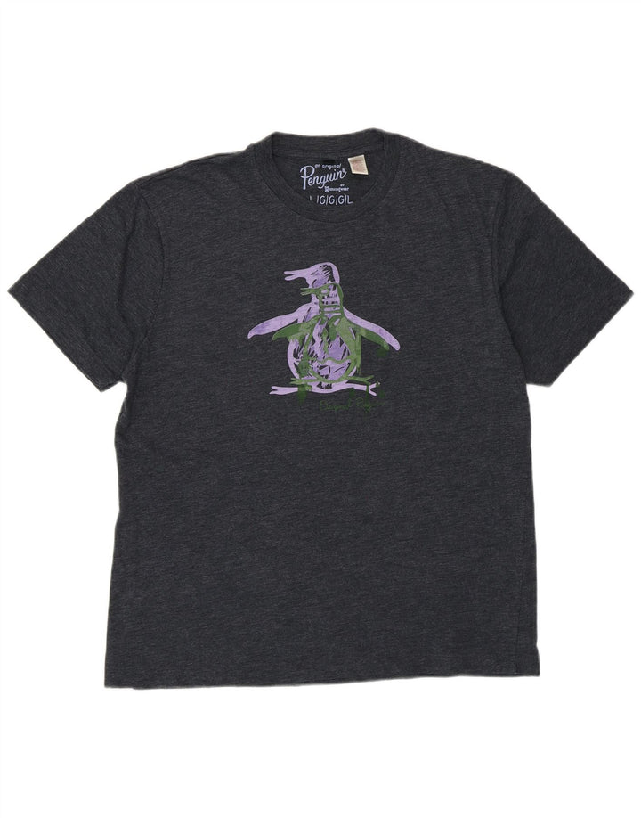 T-shirt grafica da uomo Penguin Top grande in cotone grigio