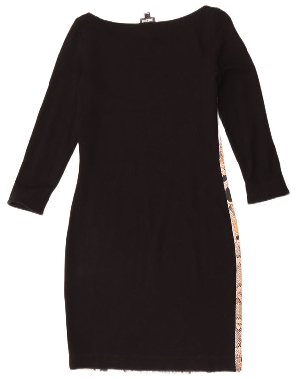 Abito aderente da donna con maniche a 3/4 Just Cavalli UK 14 Grande motivo cachemire nero