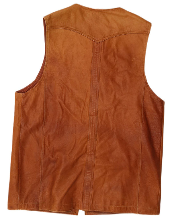 Vintage Mens Leather Gilet UK 38 Medium Brown