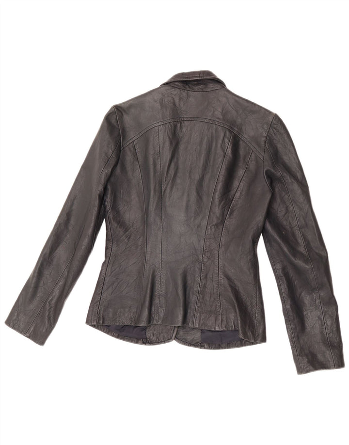 Giacca blazer in pelle vintage da donna a 2 bottoni IT 44 pelle nera media