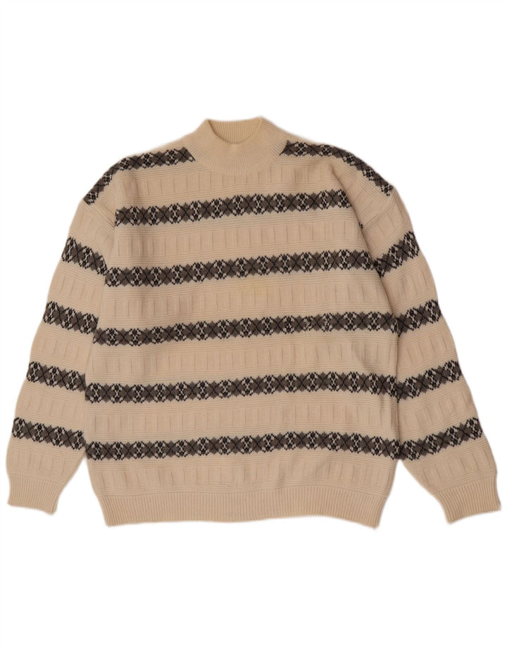 Maglione maglione da uomo con collo alto Suspense IT 52 Lana a righe grandi bianco sporco