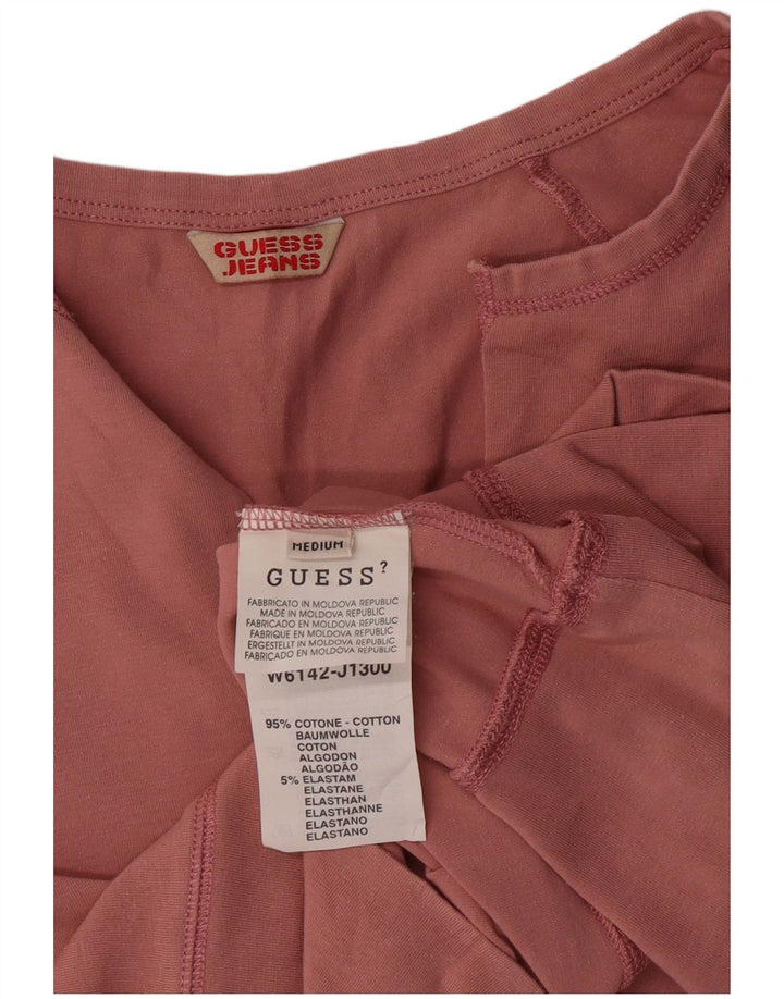 GUESS Top corto da donna a maniche lunghe UK 12 Cotone rosa medio