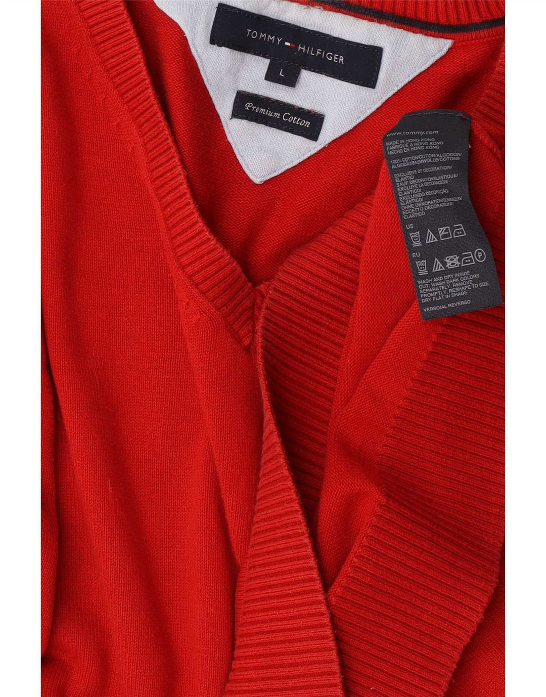 Maglione maglione con scollo a V da uomo Tommy Hilfiger grande cotone rosso