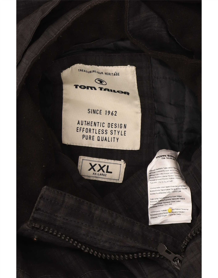 Giacca utility con cappuccio da uomo Tom Tailor UK 44 2XL Cotone a quadri nero