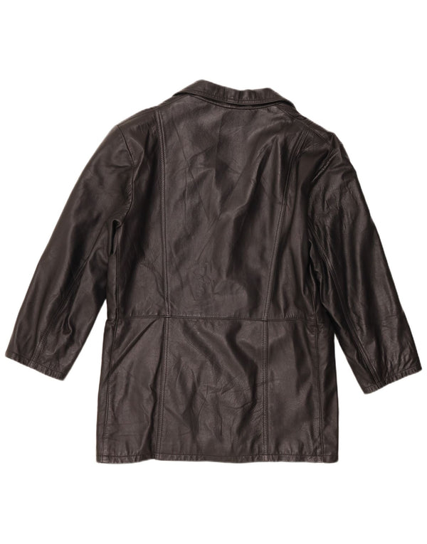 Giacca blazer in pelle vintage da donna a 3 bottoni IT 50 XL in pelle nera