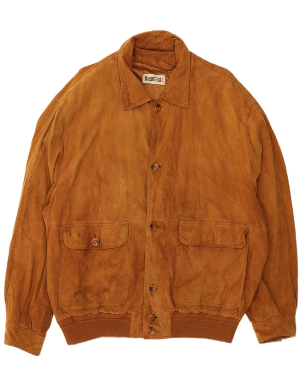 Giubbotto bomber vintage in pelle scamosciata da uomo IT 56 3XL in pelle marrone