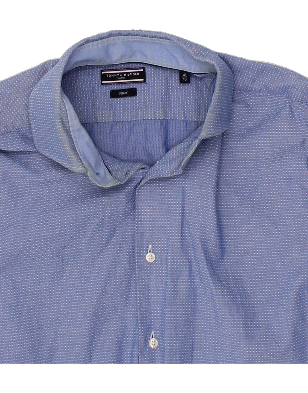 TOMMY HILFIGER Mens Fitted Shirt Size 41 16 Large Blue Spotted Cotton Vintage Tommy Hilfiger and Second-Hand Tommy Hilfiger from Messina Hembry 
