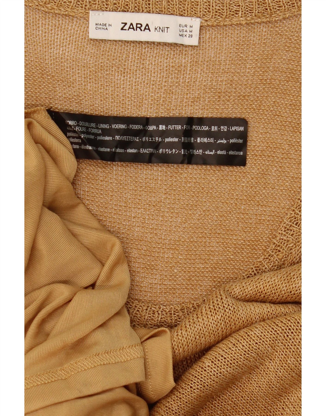Abito maglione maxi senza maniche da donna Zara UK 12 Poliestere beige medio